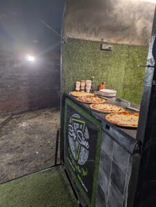 Big Slice pizza catering for an evening wedding at Bridge House Barn, Leicester.
